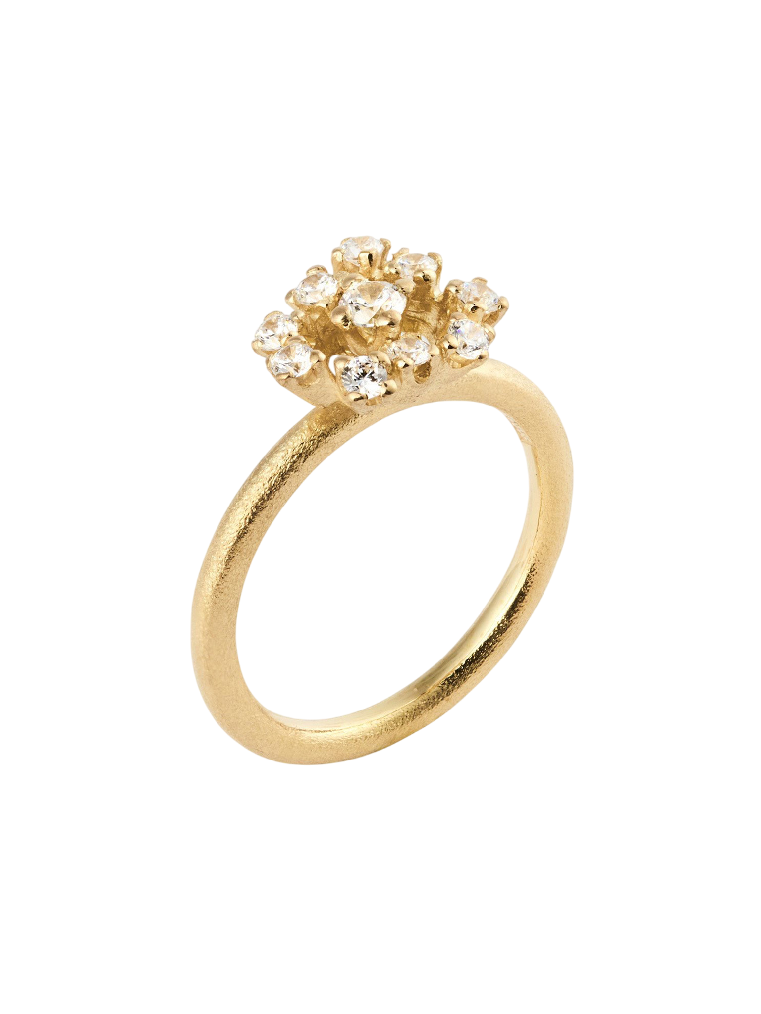Frosty halo - ring in 18k yellow gold with 0,37ct diamond (1x0,10+9x0,03), 2 mm.